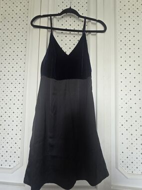 Lumiere Black Slip Dress with Navy Velvet Bodice